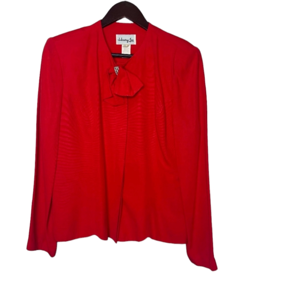Vintage Red Heury Lee Evening Top  Rhinestone trim Bows Blouse Sz 10